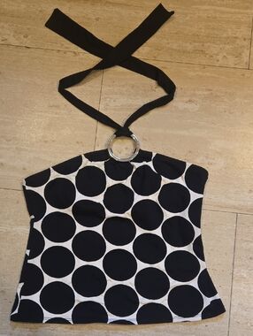 La Blanca By Rod Beattie Bold Black/White Polka Dot Halter Tankini  Top